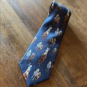 Soprano Equestrian Themed Tie in Dark Blue Thoroughbred Race Horse